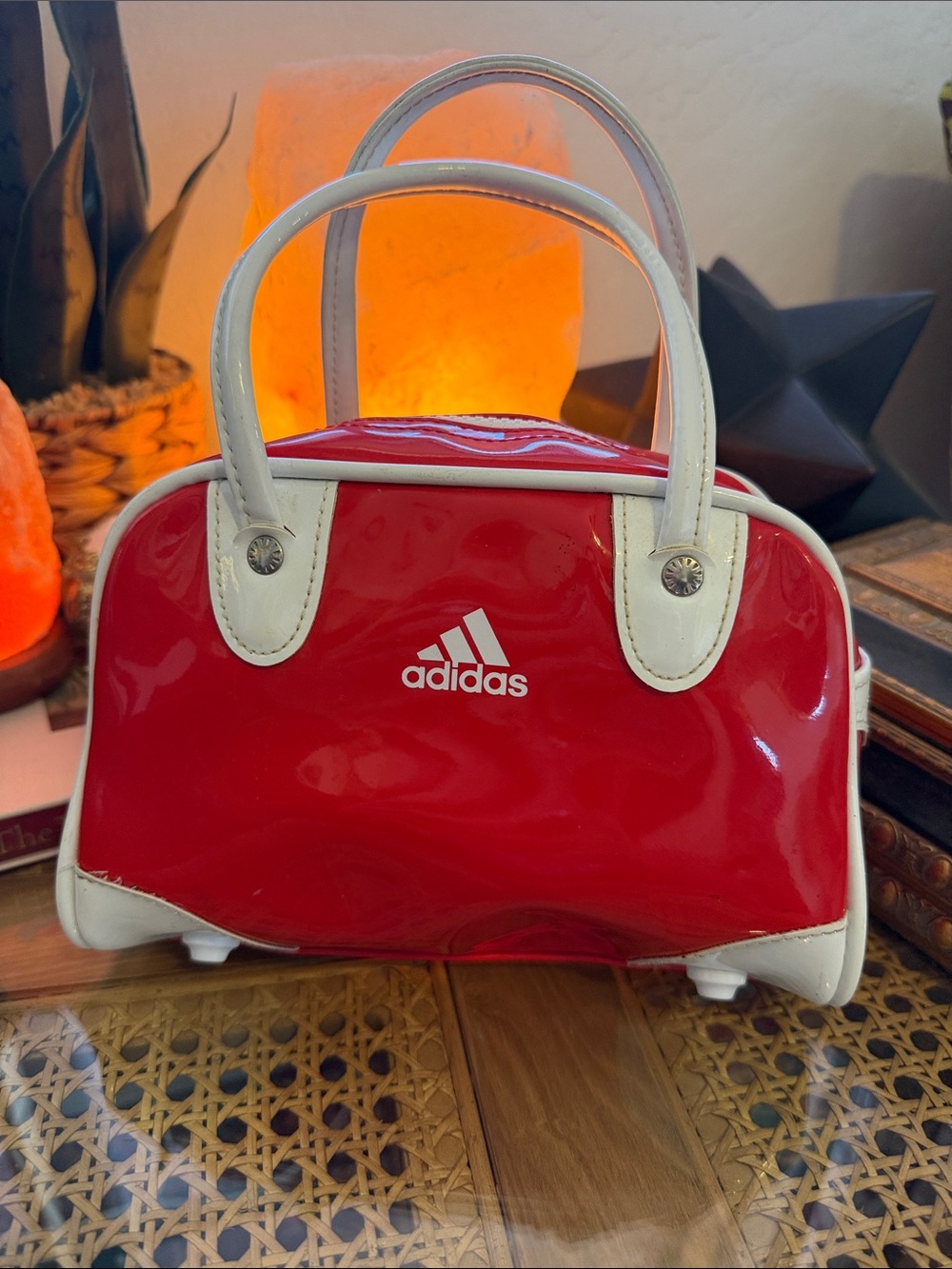 Vintage Y2K adidas Red Patent Mini Bag with White Trim